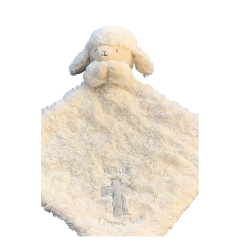 Demdaco Lamb Baby Lovey Rattle Jesus Loves Me White Plush Security Blanket NWT
